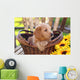 Adorable Poodle Mix Puppy Sitting in Basket with Sunflowers Wall Mural