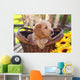 Adorable Poodle Mix Puppy Sitting in Basket with Sunflowers Wall Mural