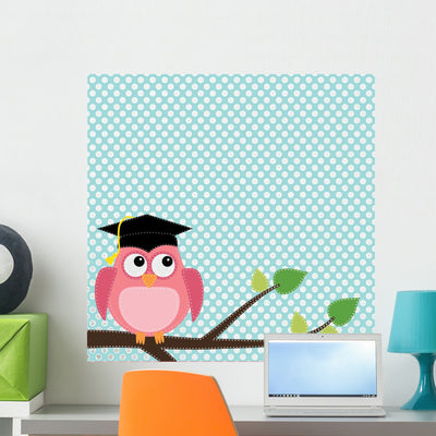 Owl with Graduation Cap Wall Mural shown on a wall