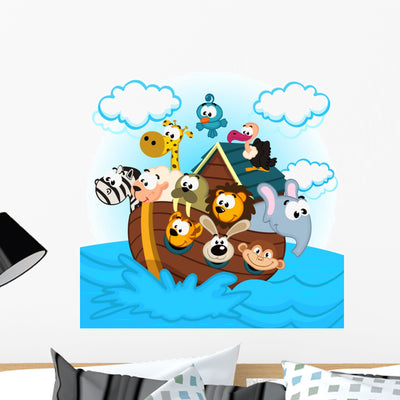 Noah's Ark with Animals Wall Decal shown on a wall