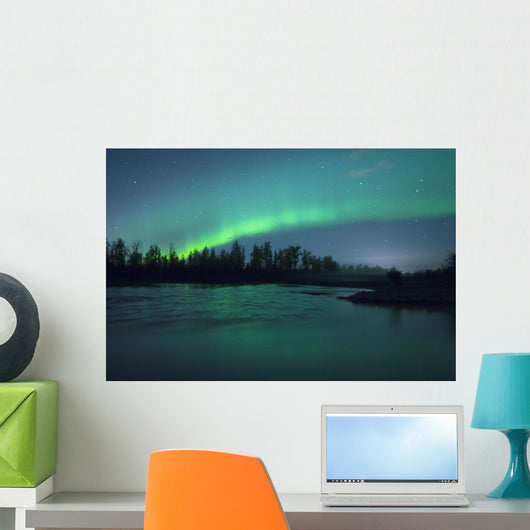 Aurora Borealis over the river Wall Mural