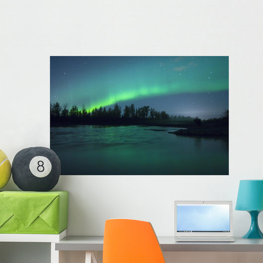 Aurora Borealis over the river Wall Mural