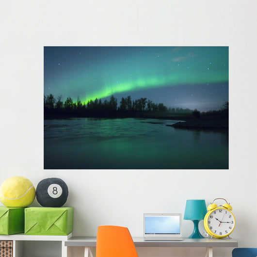 Aurora Borealis over the river Wall Mural