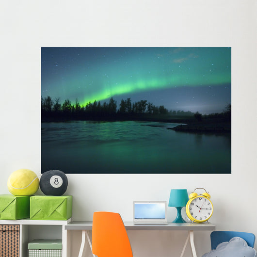 Aurora Borealis over the river Wall Mural