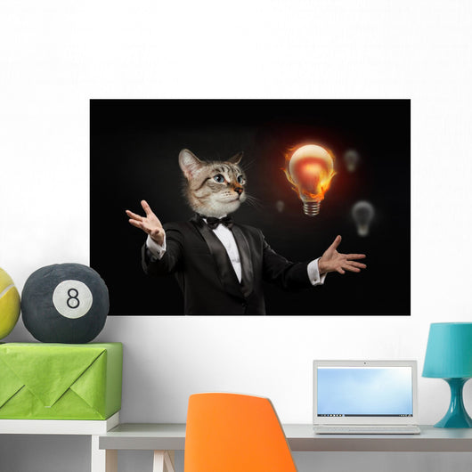 Business Man Cat Head Wall Decal
