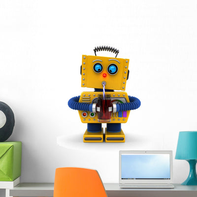 Robot Having Drink Wall Decal shown on a wall