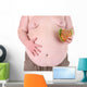 Fat man holding sandwich, isolated on white Wall Decal