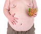 Fat man holding sandwich, isolated on white Wall Decal