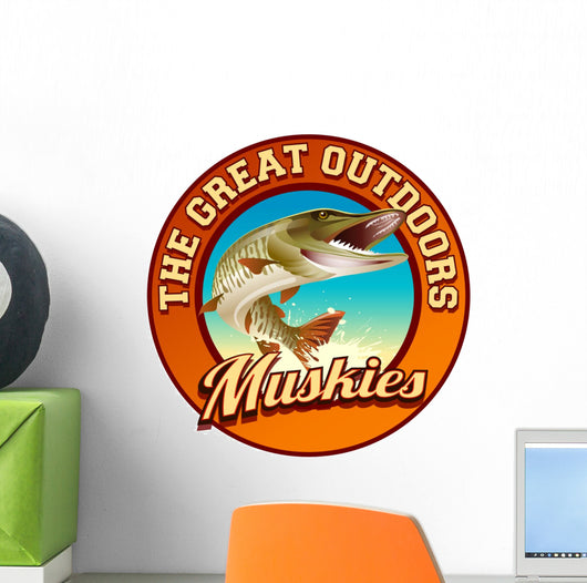 Muskie fishing illustration label design Wall Decal