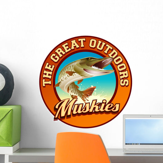 Muskie fishing illustration label design Wall Decal