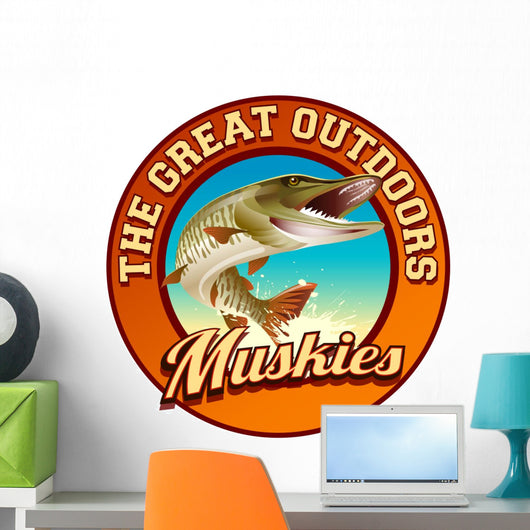 Muskie fishing illustration label design Wall Decal