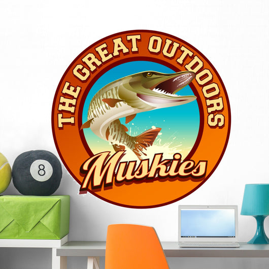 Muskie fishing illustration label design Wall Decal