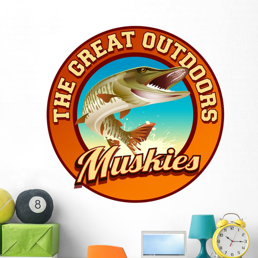 Muskie fishing illustration label design Wall Decal