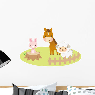 Sweet Farm Animals Wall Decal shown on a wall
