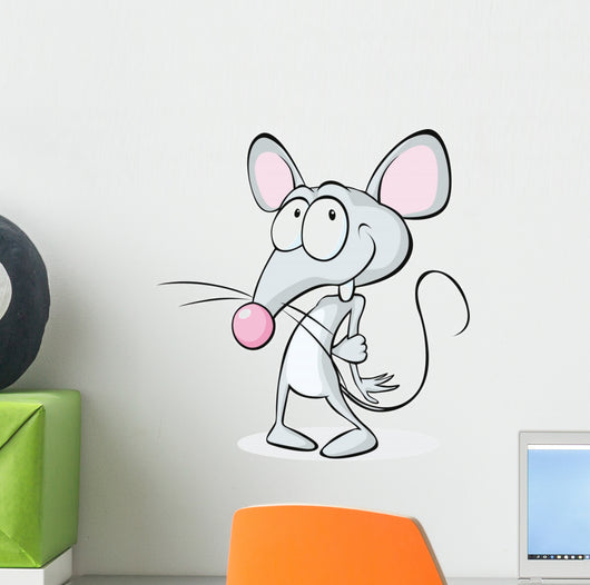 Cute Shy Mouse White Wall Decal