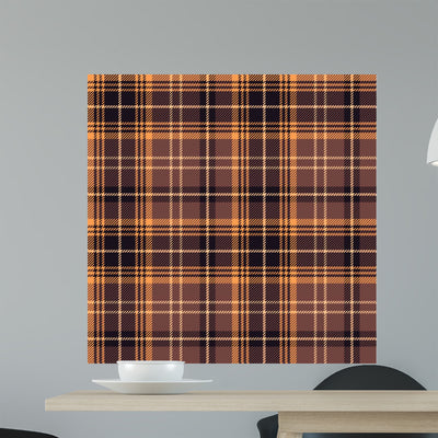Seamless Brown Tartan Pattern Wall Decal shown on a wall