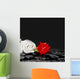 Red Flower with Leaf and Zen Stones on Wet Background Wall Mural