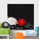Red Flower with Leaf and Zen Stones on Wet Background Wall Mural
