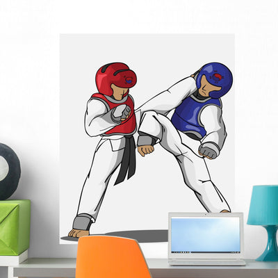 Taekwondo Martial Art Wall Decal shown on a wall
