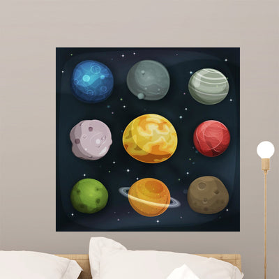 Comic Planets Set Space shown on a wall
