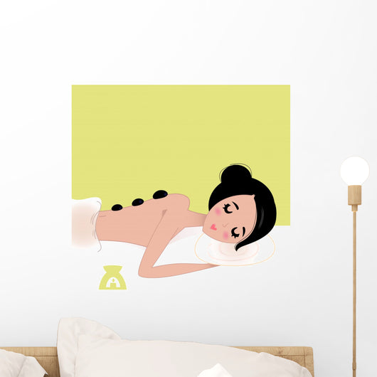 Beautiful Spa Woman Enjoying Stone Therapy Wall Mural