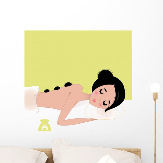 Beautiful Spa Woman Enjoying Stone Therapy Wall Mural