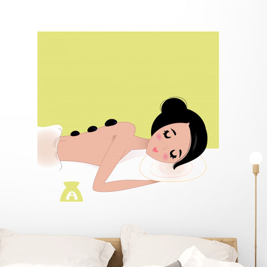Beautiful Spa Woman Enjoying Stone Therapy Wall Mural