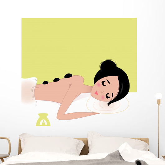 Beautiful Spa Woman Enjoying Stone Therapy Wall Mural