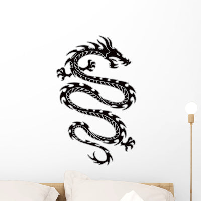Tribal Judo Dragon Tattoo-style Wall Decal shown on a wall