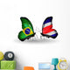 Two Butterflies with Flags  Brazil and Costa Rica Wall Decal