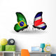 Two Butterflies with Flags  Brazil and Costa Rica Wall Decal