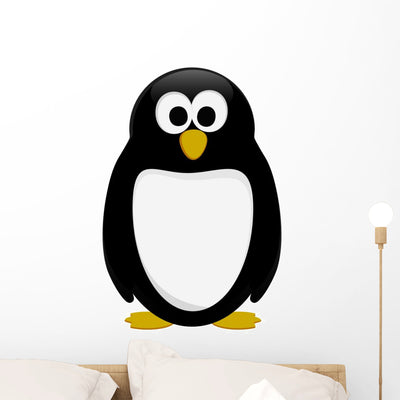 Vector Penguin Cartoon Style Wall Decal shown on a wall