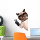 Cat with Peace Fingers in Black Leather Gloves Wall Decal