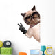 Cat with Peace Fingers in Black Leather Gloves Wall Decal