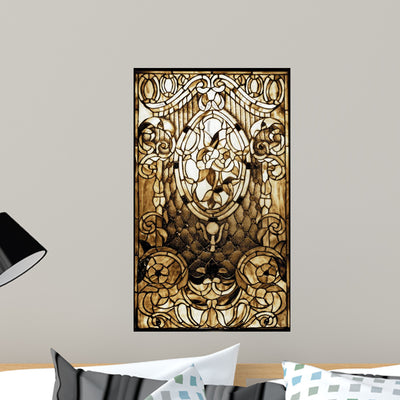 Vintage Stained-glass Window Wall Decal shown on a wall