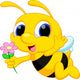 Cute Bee Cartoon Flying While Carrying Flowers Wall Decal