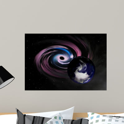 Planet Danger Wall Mural shown on a wall