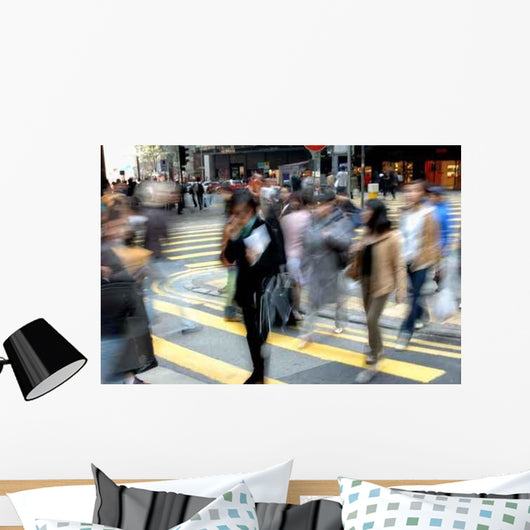 Blurred People Crossing Street Wall Decal