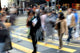 Blurred People Crossing Street Wall Decal