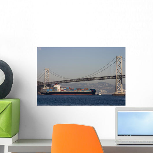 Container Ship under Bridge Wall Mural