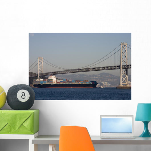 Container Ship under Bridge Wall Mural