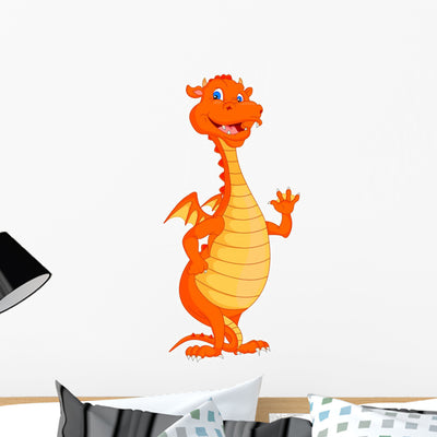 Cute Fire Dragon Cartoon Wall Decal shown on a wall