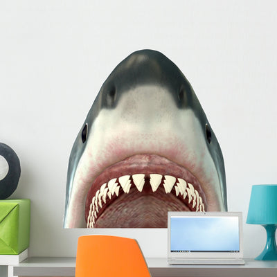 Great White Shark Jaws Wall Decal shown on a wall