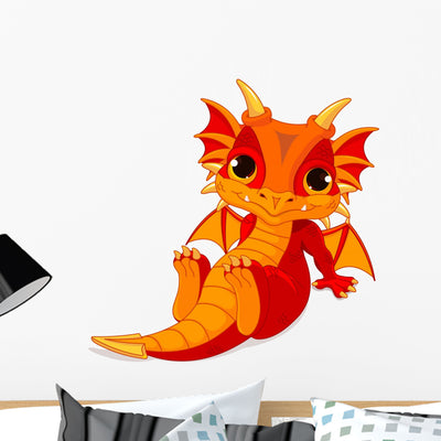Cute Baby Dragon Wall Decal shown on a wall