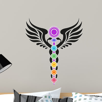 Zen Caduceus Chakras Wall Decal shown on a wall