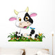 Cute cow cartoon on flower garden Wall Decal