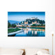 Salzburg skyline with river Salzach at dusk, Austria Wall Mural
