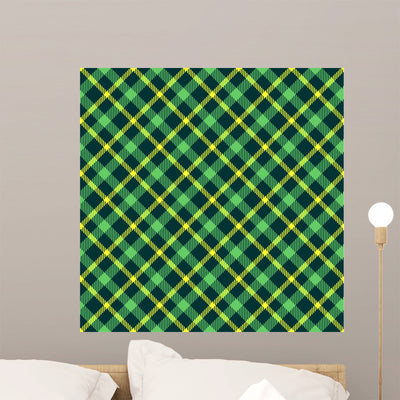Seamless Green Plaid Pattern Wall Decal shown on a wall