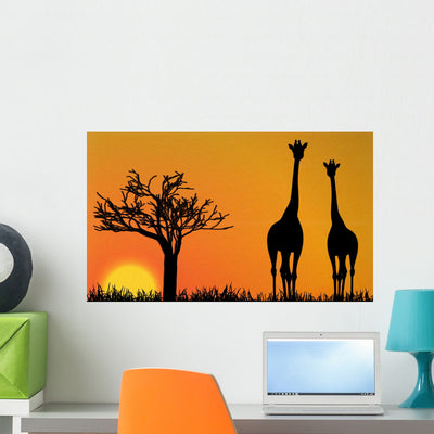 Giraffes Africa Wall Mural shown on a wall