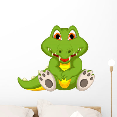 Cute Baby Crocodile Wall Decal shown on a wall